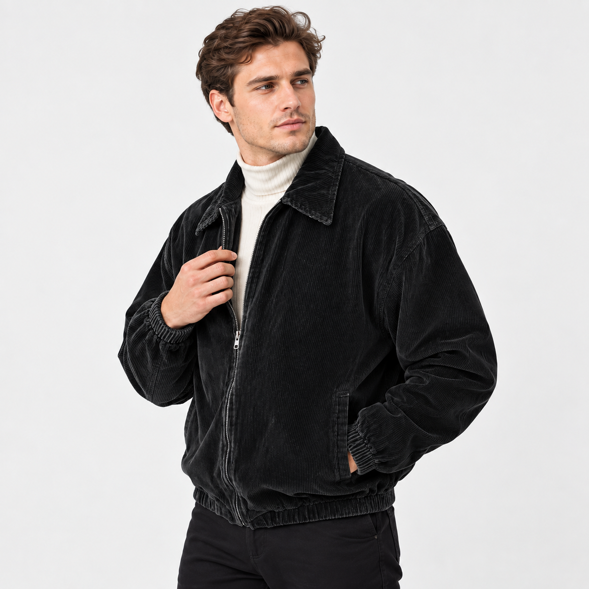 Men's Corduroy Baseball Jacket Polyester Lapel Zip-Up