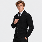 Men's Cable Knit Cardigan Acrylic Sweater Lapel Collar Coat