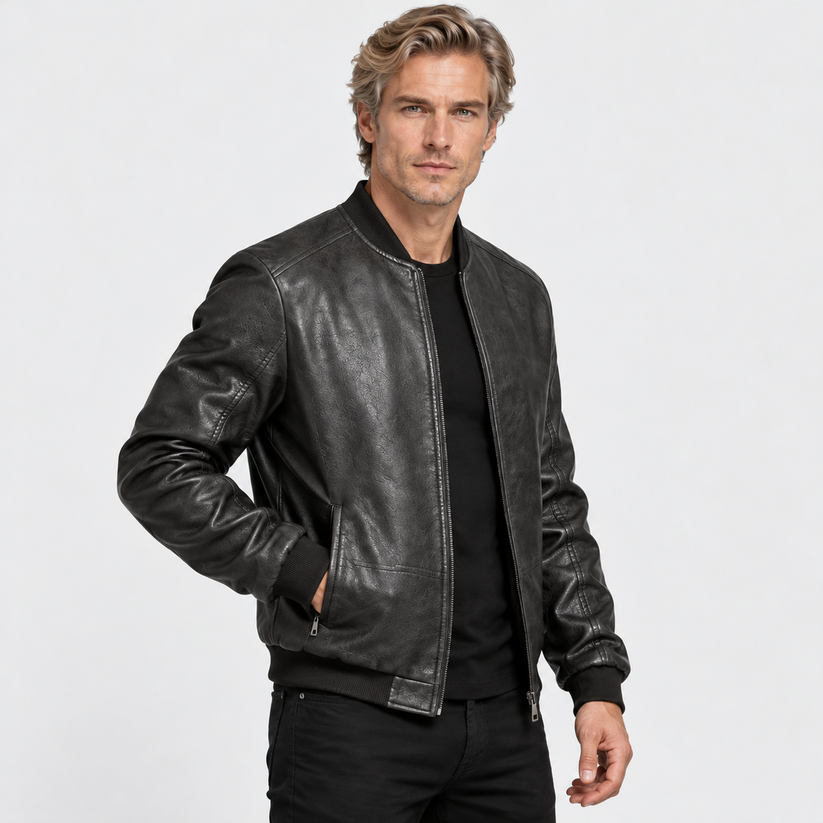 Men's PU Motorcycle Jacket Windproof Biker Style Workwear Coat