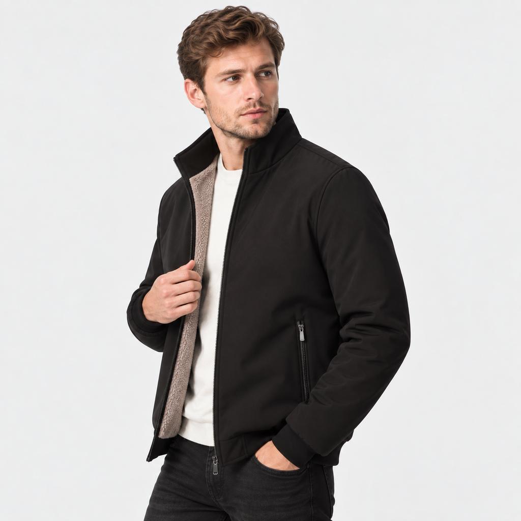 Men's Fleece Jacket Thick Polyester Stand Collar Winter Coat