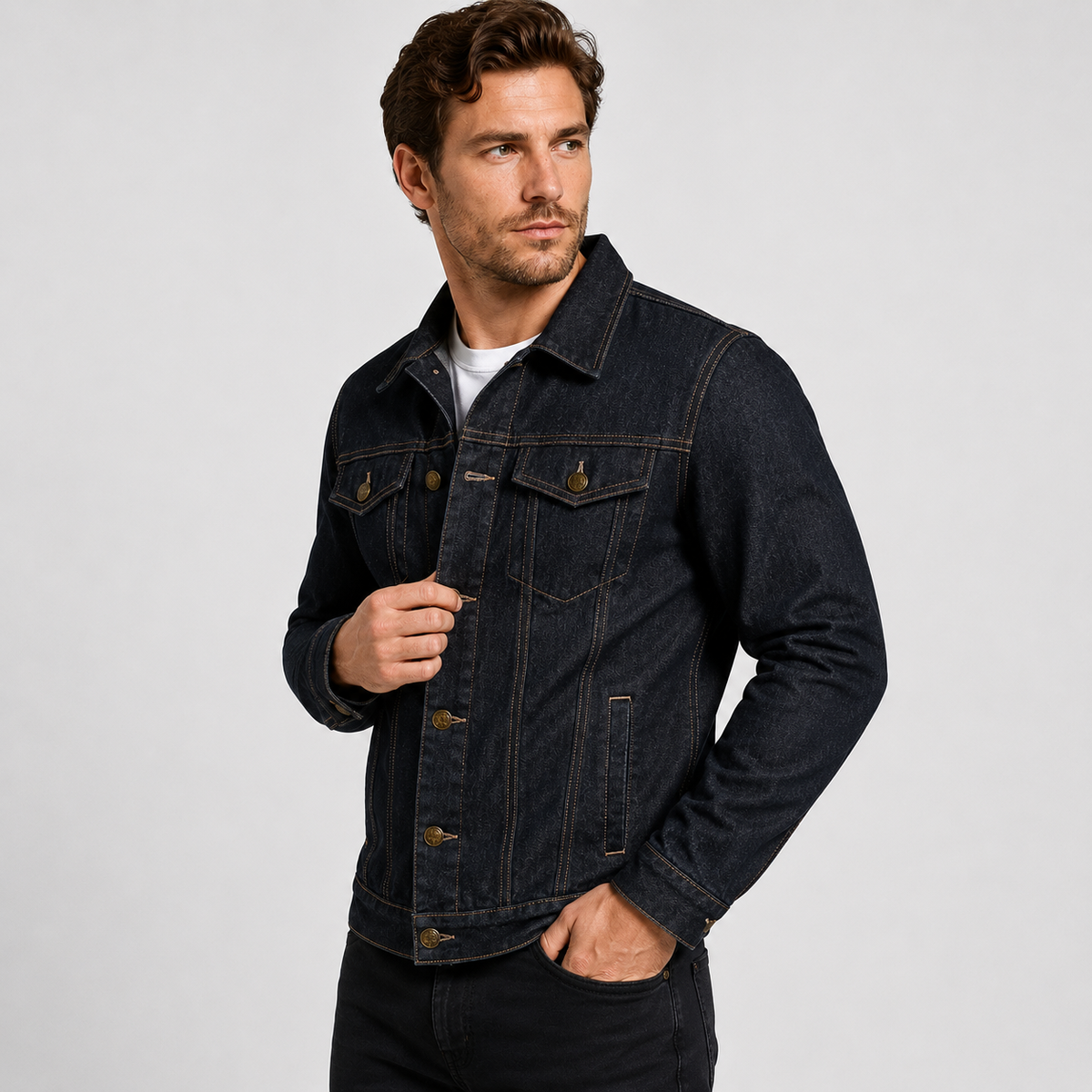 Men's Denim Jacket - Cotton Hooded Button Front