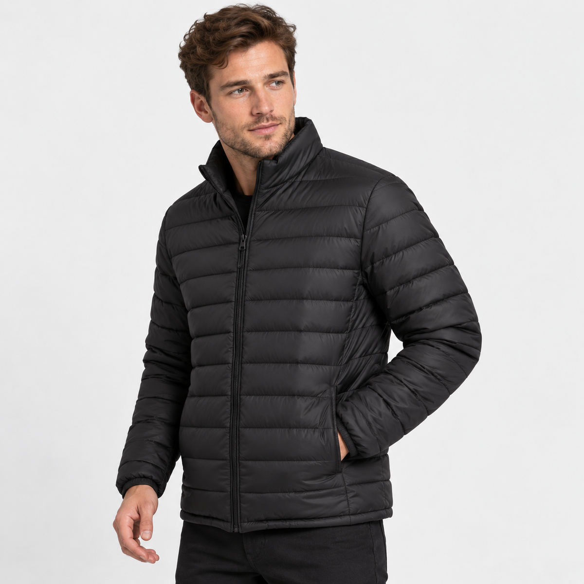 Men's Padded Coat Polyester Stand Collar Regular Fit Jacket