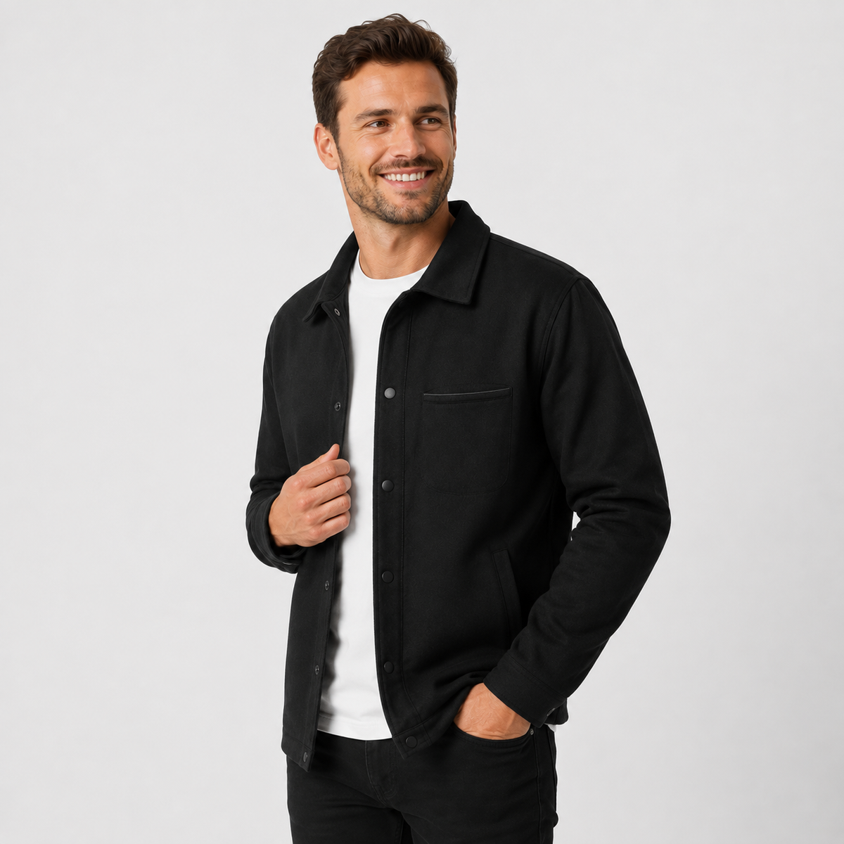 Men's Brushed Jacket - Polyester Rayon Loose Fit
