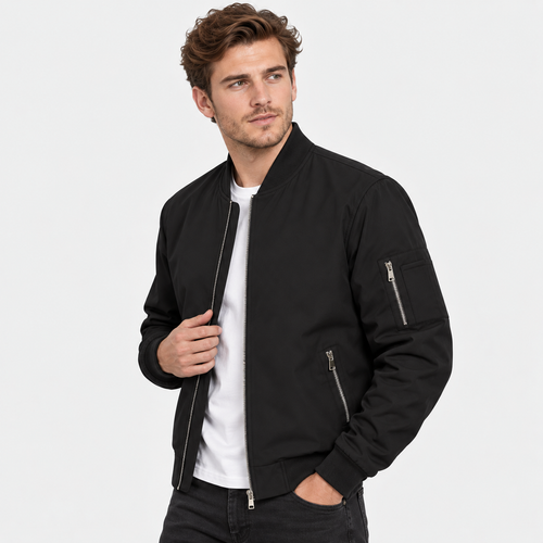 Men's Bomber Jacket Polyester Baseball Collar Regular Fit
