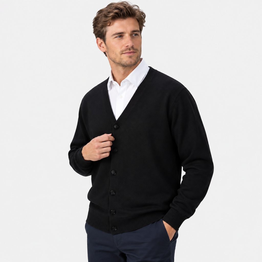 Men's V-Neck Cardigan Polyester Knit Button Front Loose Fit
