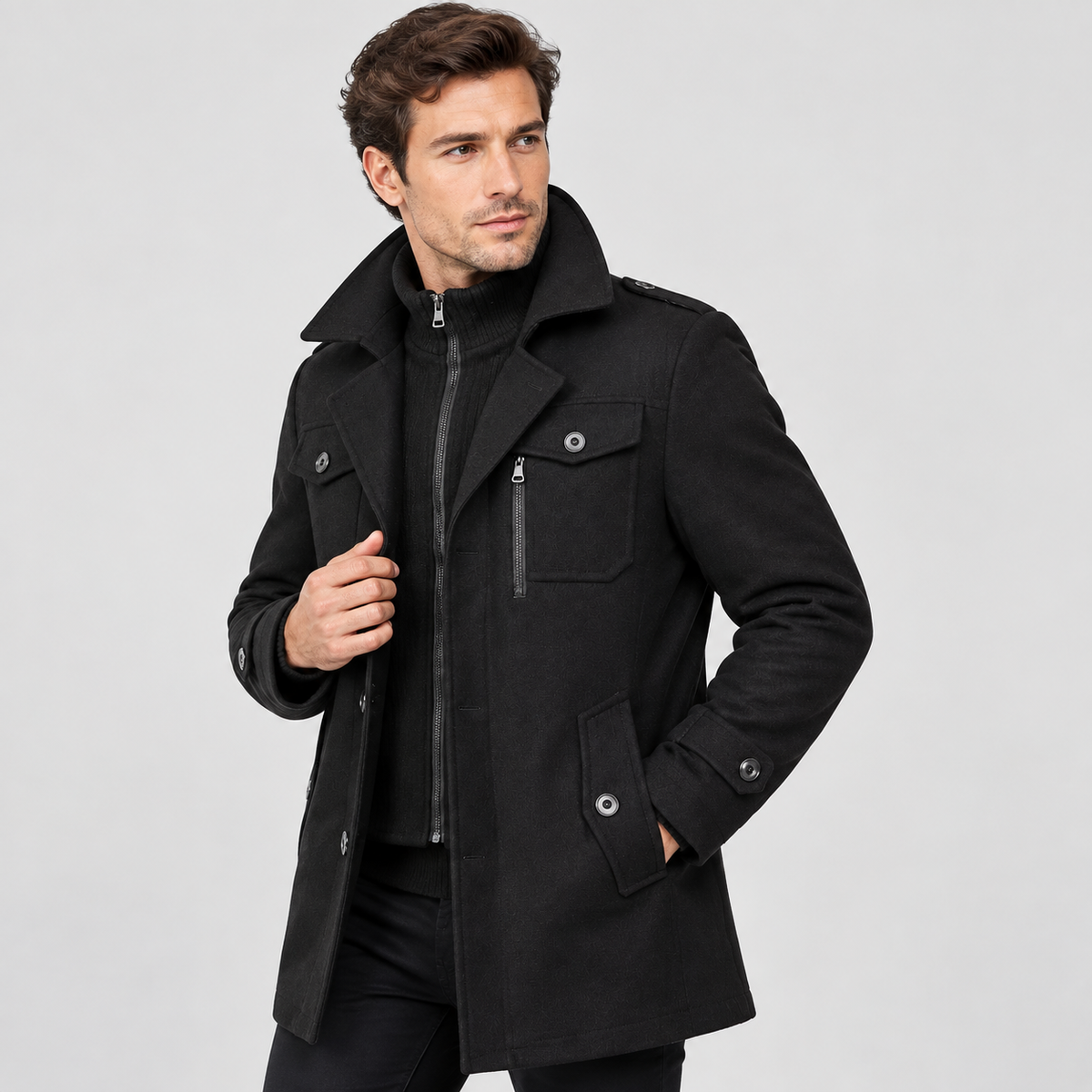 Men’s Business Coat Slim Fit Wool Blend Casual Jacket