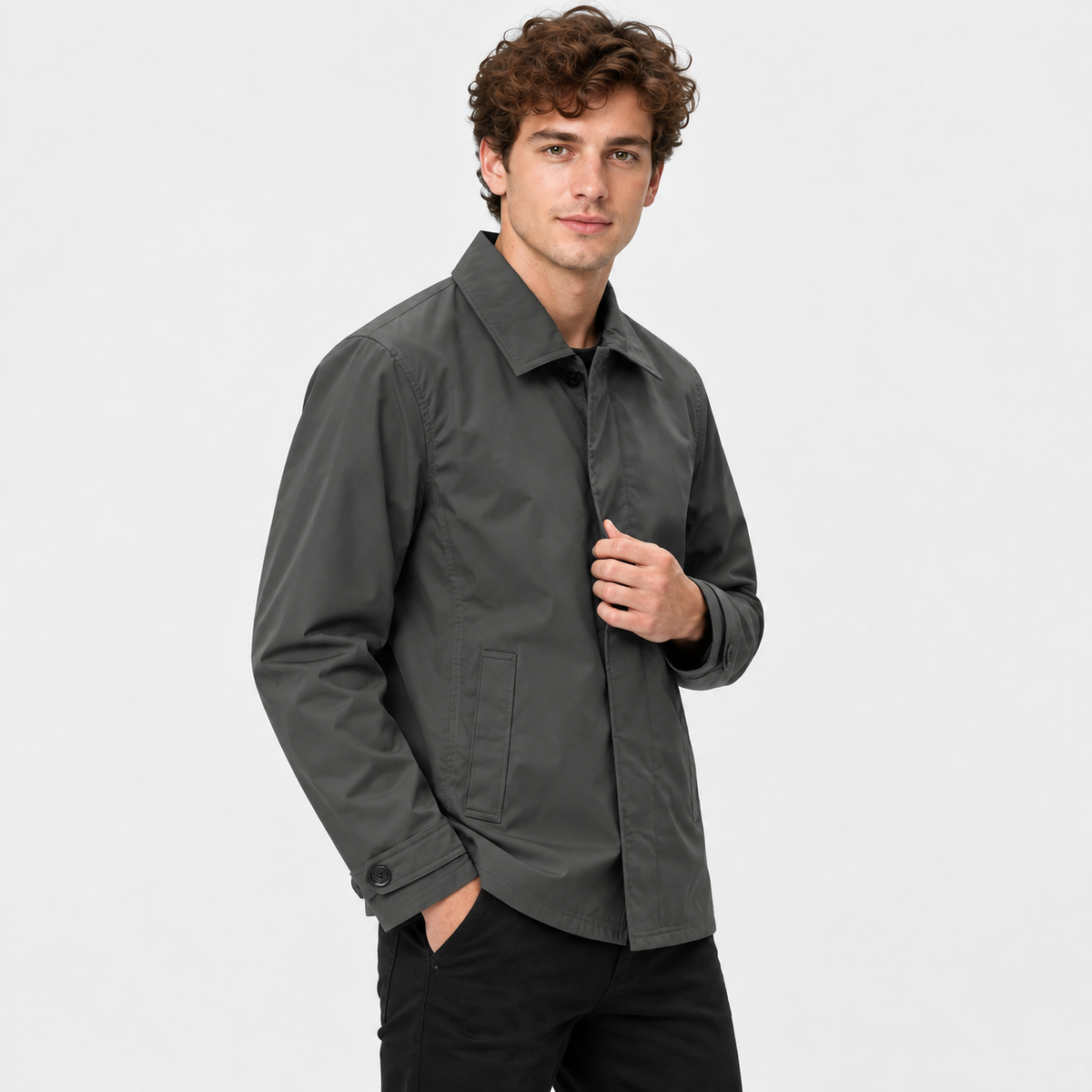 Men's Lapel Trench Coat Lightweight Spring Fall Casual Outerwear