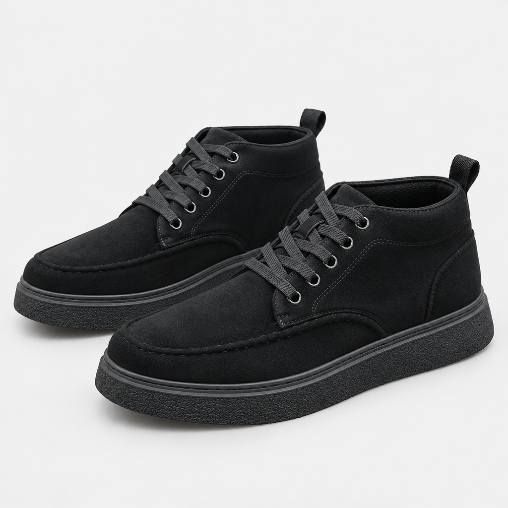 Men's Faux Leather Boots Lace-Up Round Toe Casual Shoes