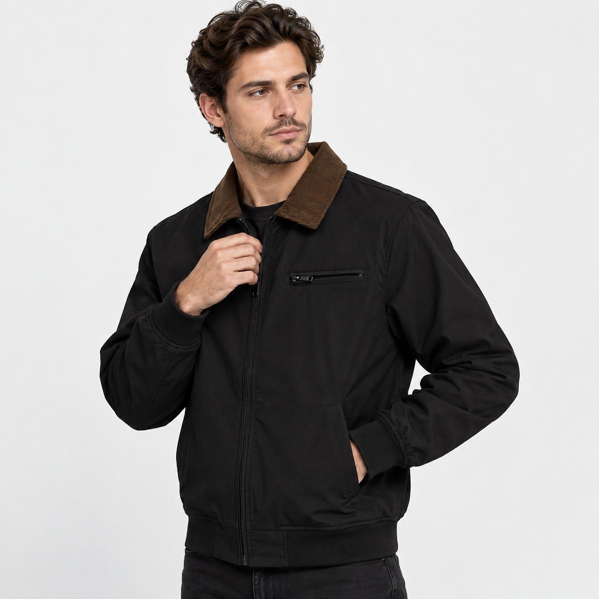 Men’s Vintage Workwear Jacket Lapel Collar Retro Flight Coat