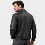 Men's PU Leather Jacket Lapel Collar Zip-Up Workwear