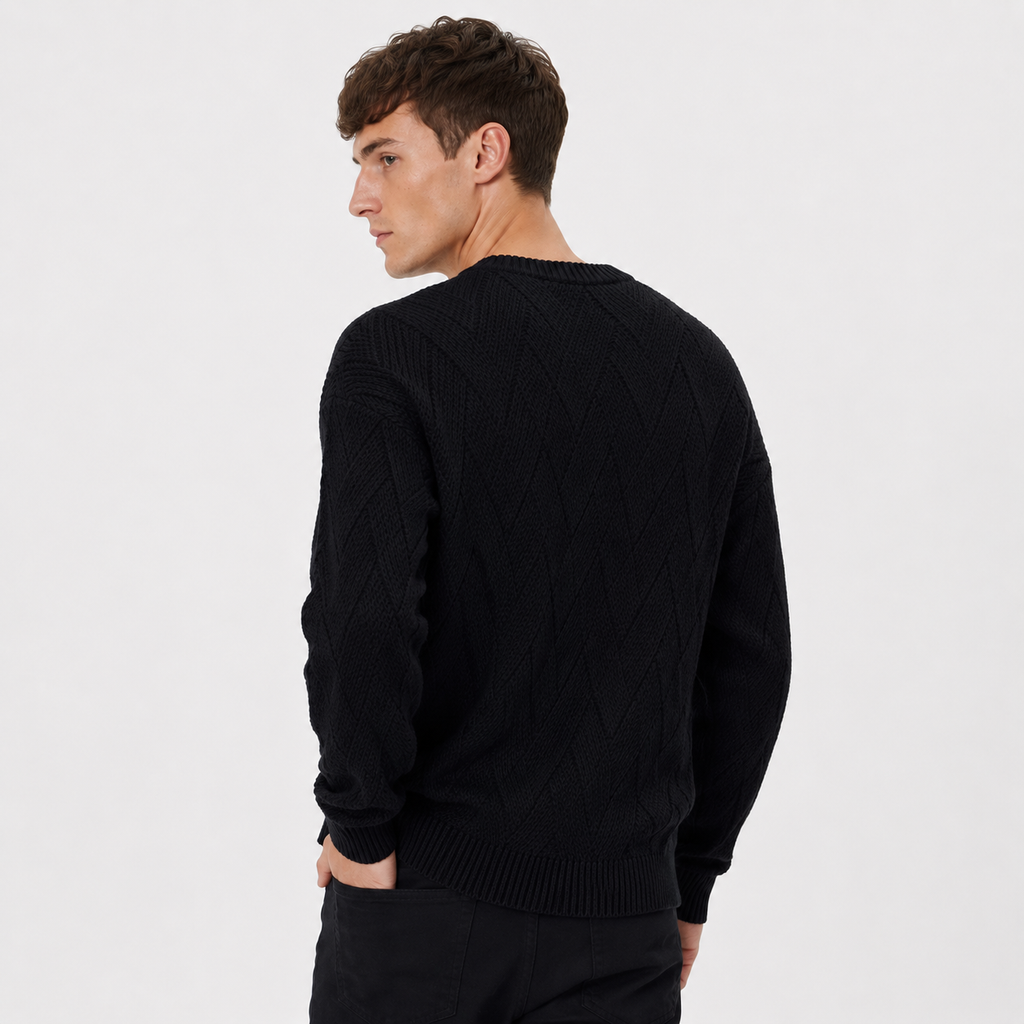 Men's Crew Neck Sweater - Geometric Long Sleeve Pullover