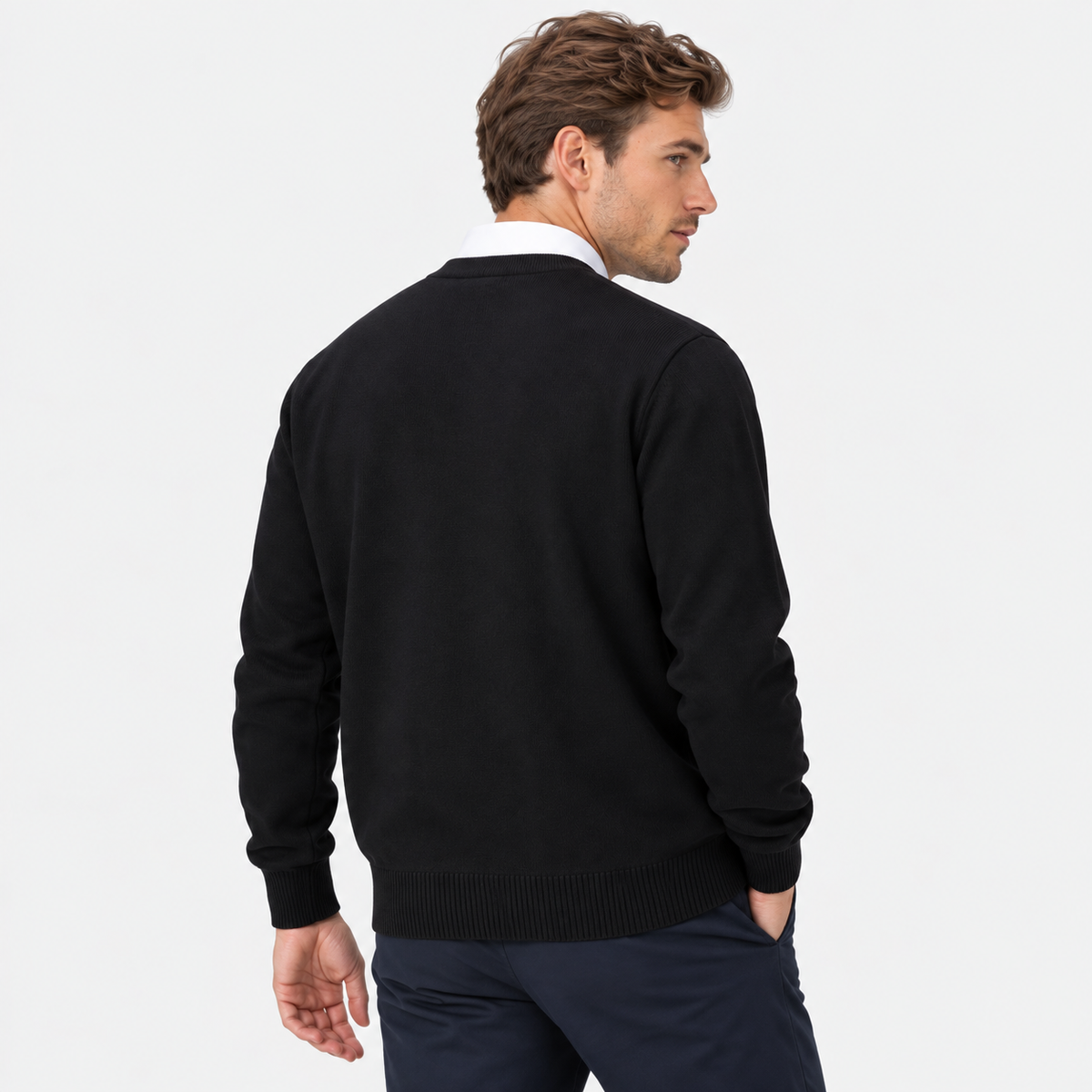 Men's V-Neck Cardigan Polyester Knit Button Front Loose Fit