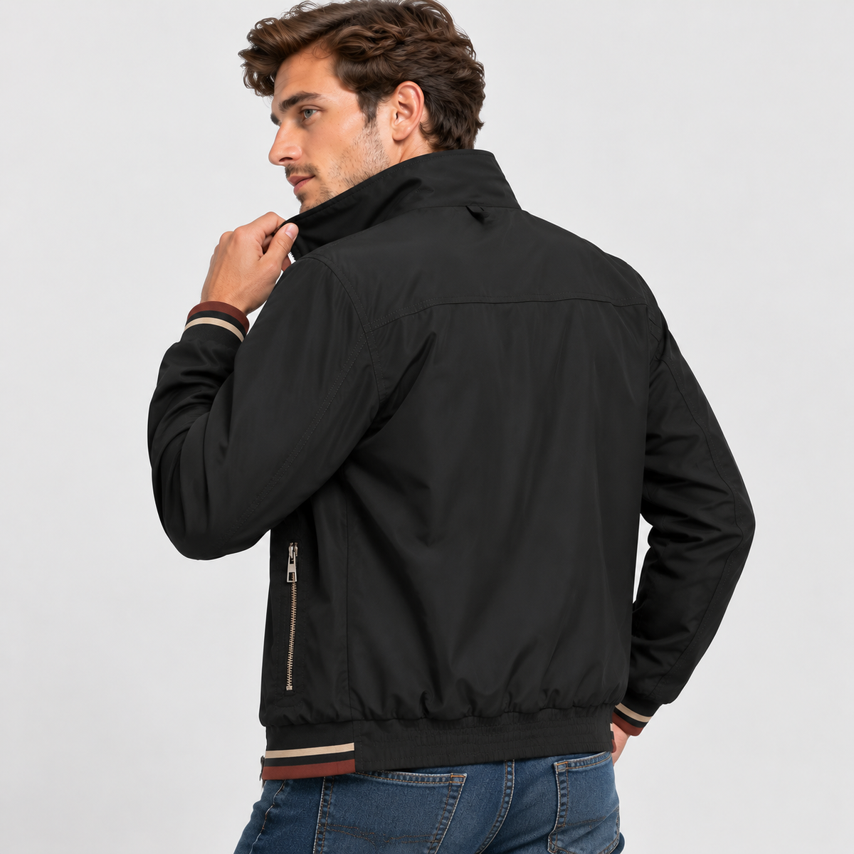 Men’s Reversible Utility Jacket Stand Collar Zip Casual Coat