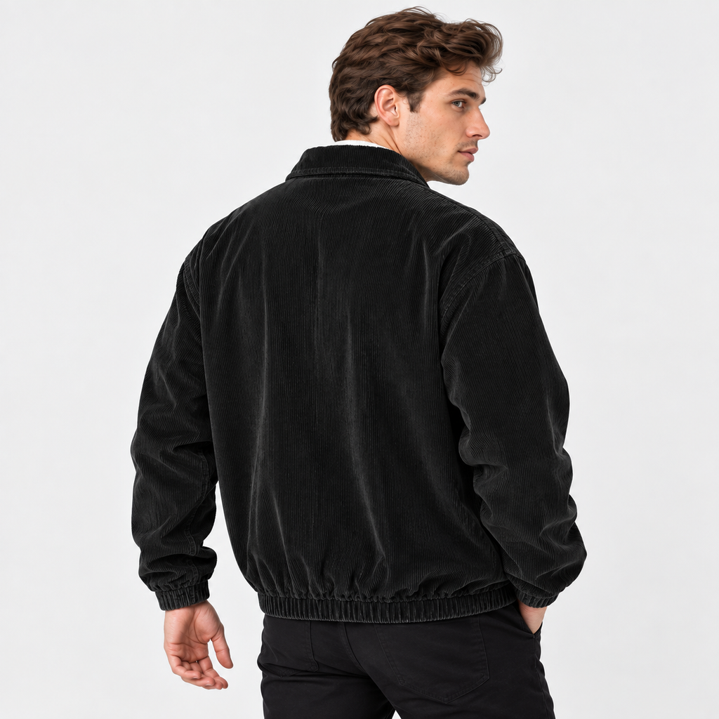 Men's Corduroy Baseball Jacket Polyester Lapel Zip-Up