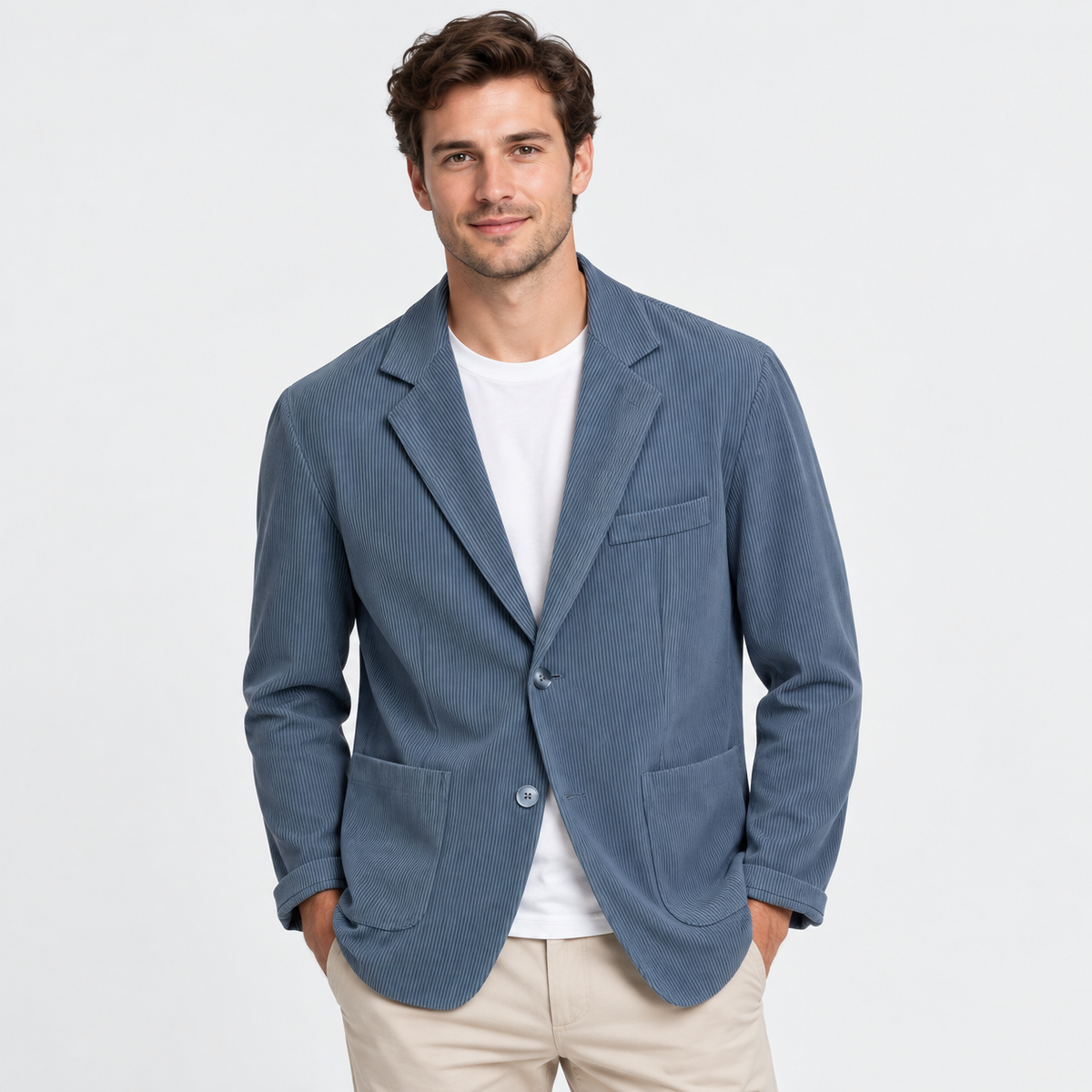 Men's Corduroy Blazer Lapel Collar Casual Business Jacket