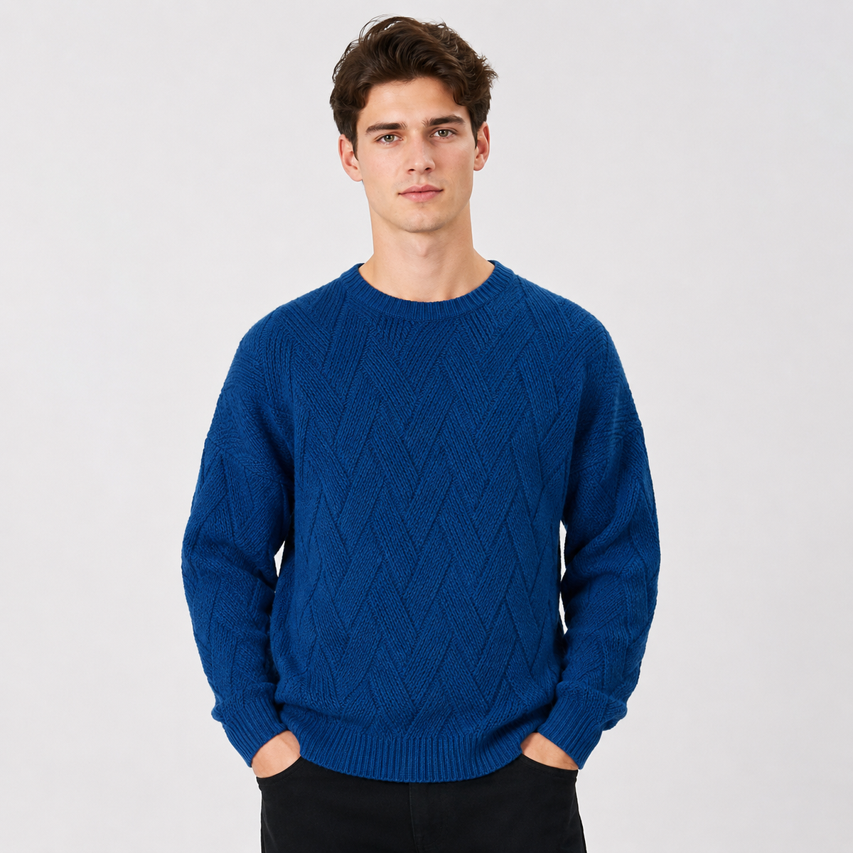 Men's Crew Neck Sweater - Geometric Long Sleeve Pullover