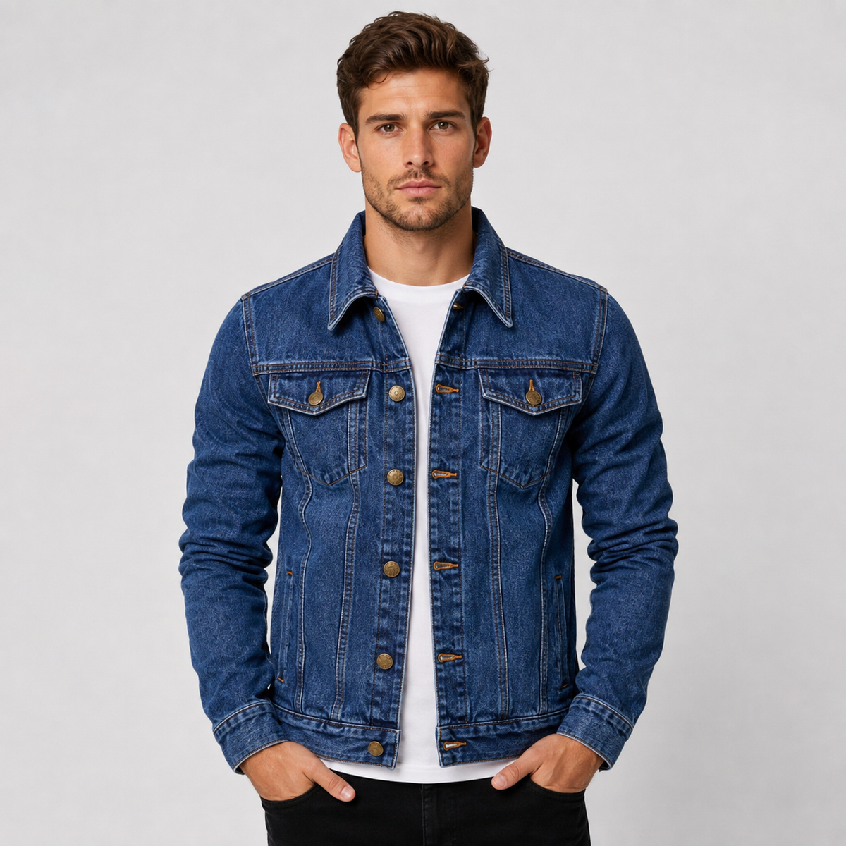 Men's Denim Jacket - Cotton Hooded Button Front