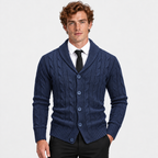 Men's Cable Knit Cardigan Acrylic Sweater Lapel Collar Coat