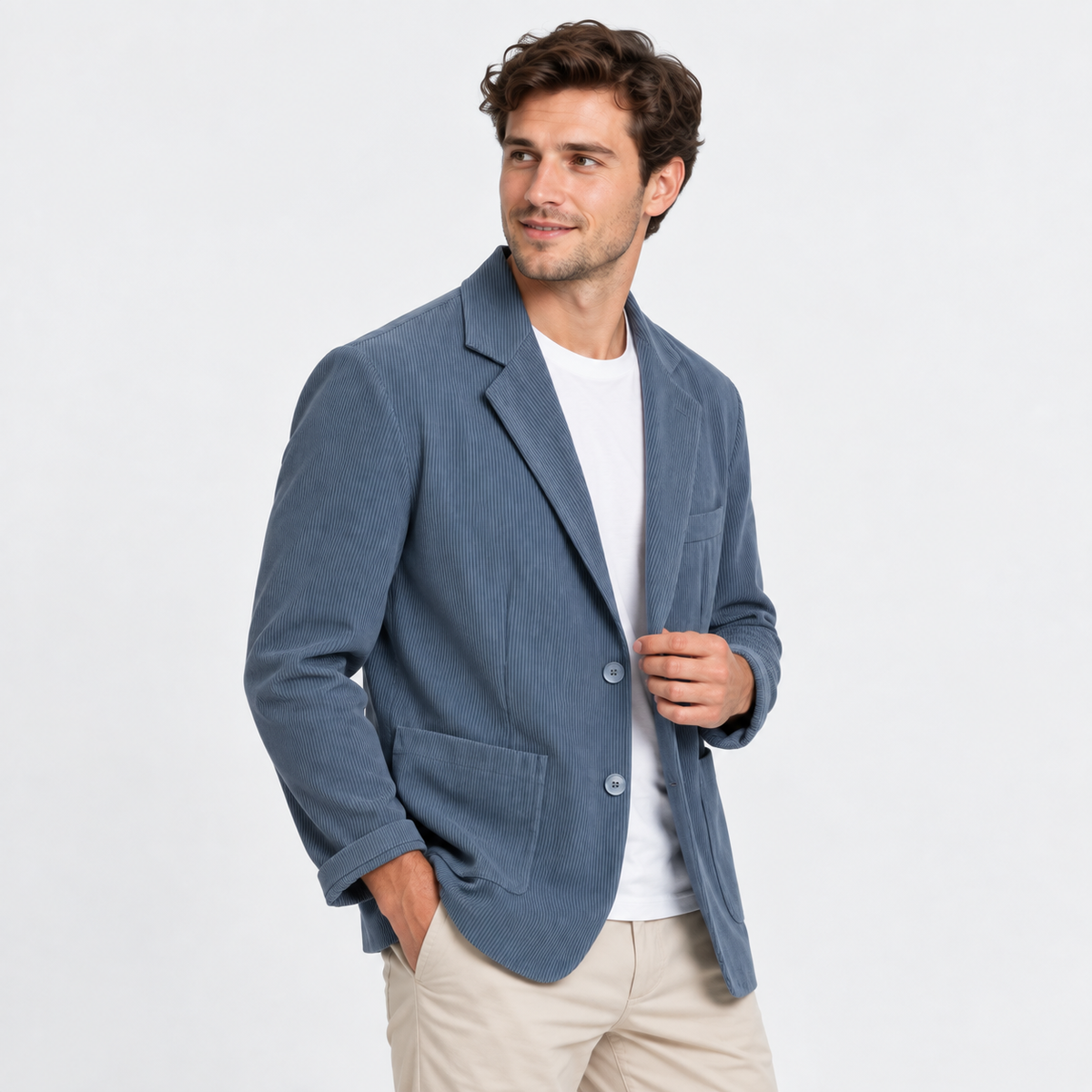 Men's Corduroy Blazer Lapel Collar Casual Business Jacket