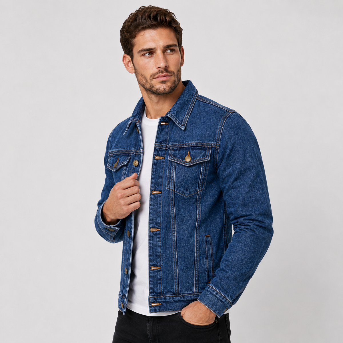 Men's Denim Jacket - Cotton Hooded Button Front