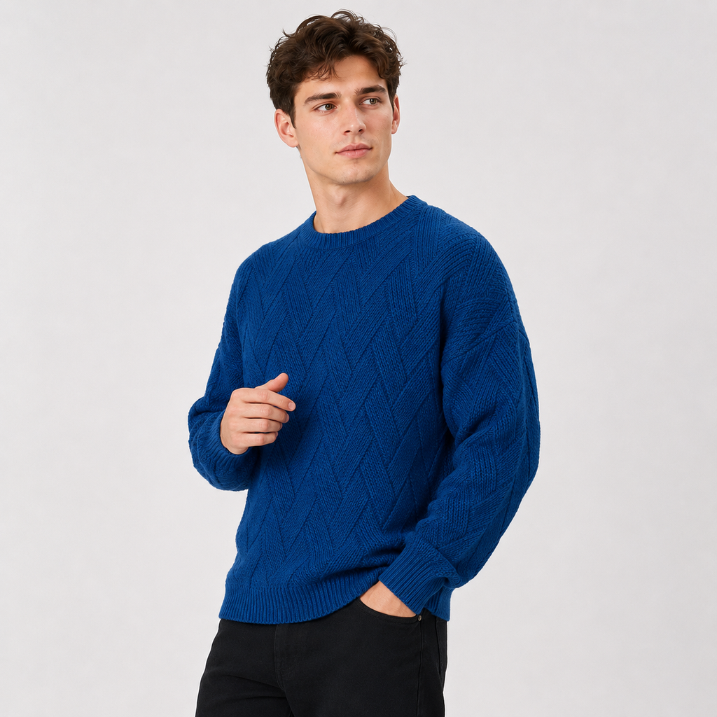 Men's Crew Neck Sweater - Geometric Long Sleeve Pullover