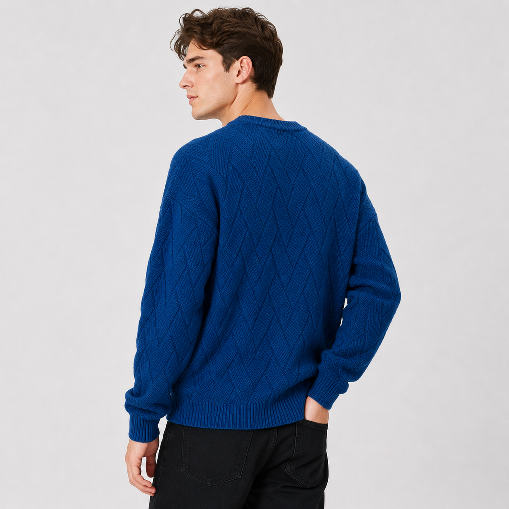 Men's Crew Neck Sweater - Geometric Long Sleeve Pullover