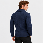 Men's Cable Knit Cardigan Acrylic Sweater Lapel Collar Coat