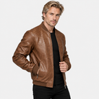 Men's PU Motorcycle Jacket Windproof Biker Style Workwear Coat