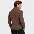 Men's Cable Knit Cardigan Acrylic Sweater Lapel Collar Coat