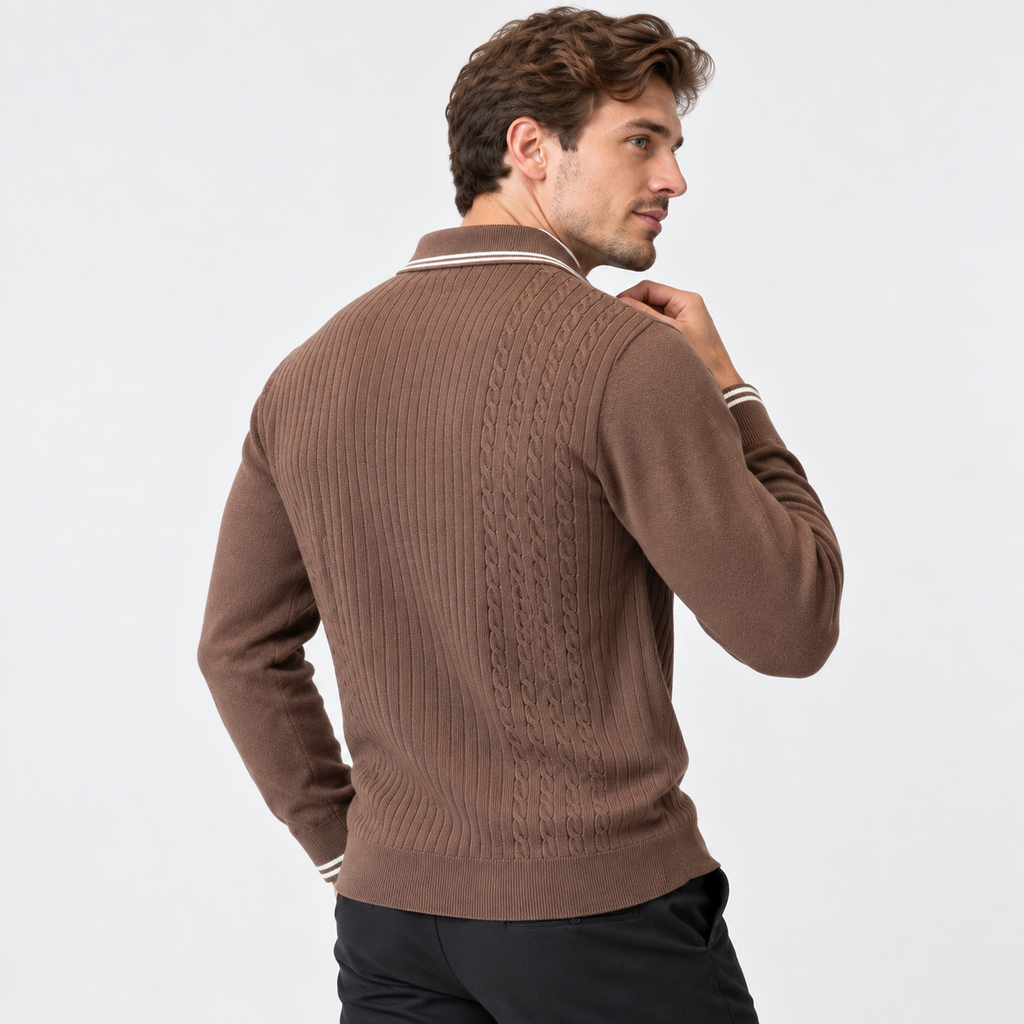 Men’s Cable Knit Cardigan Color Block Button Front Sweater
