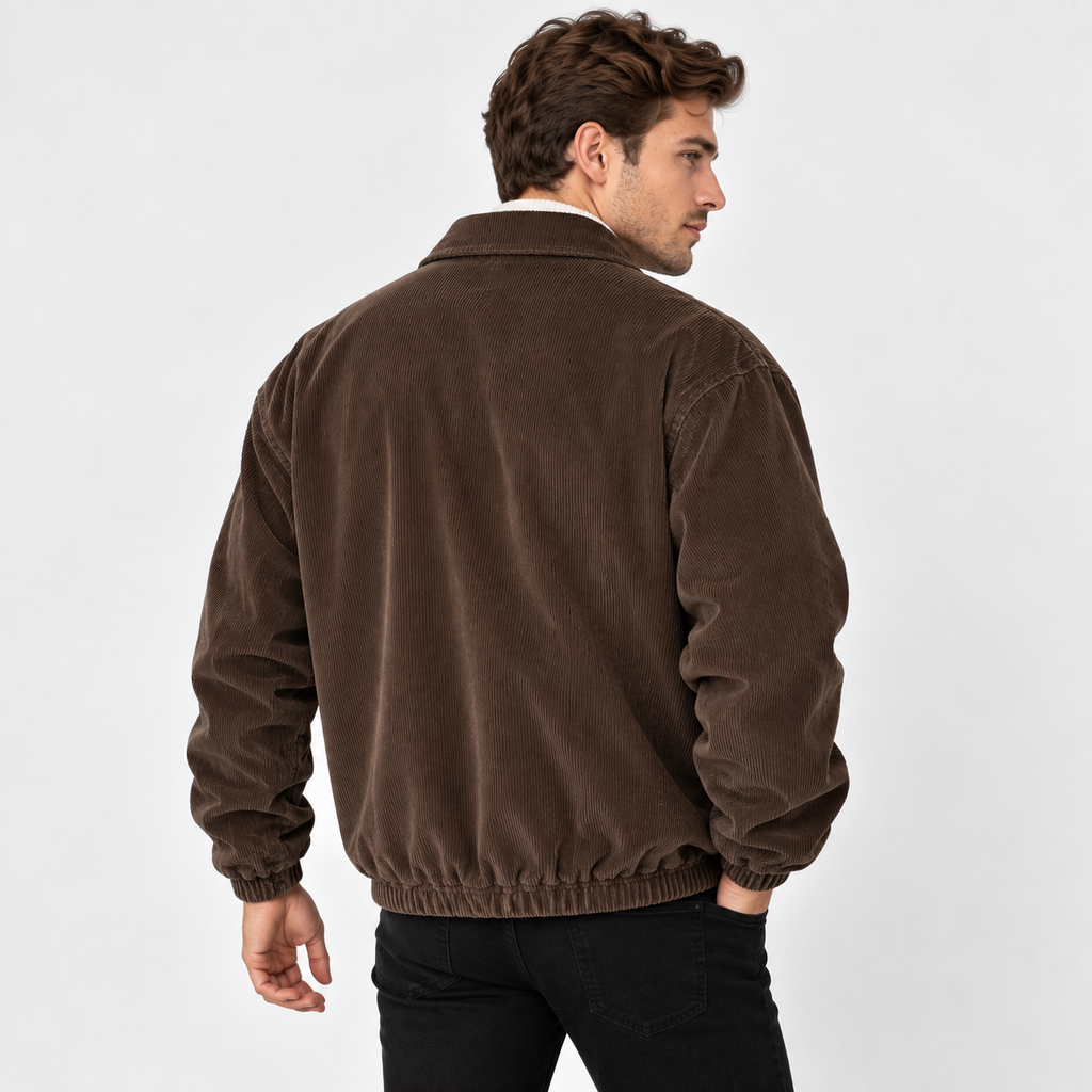 Men's Corduroy Baseball Jacket Polyester Lapel Zip-Up