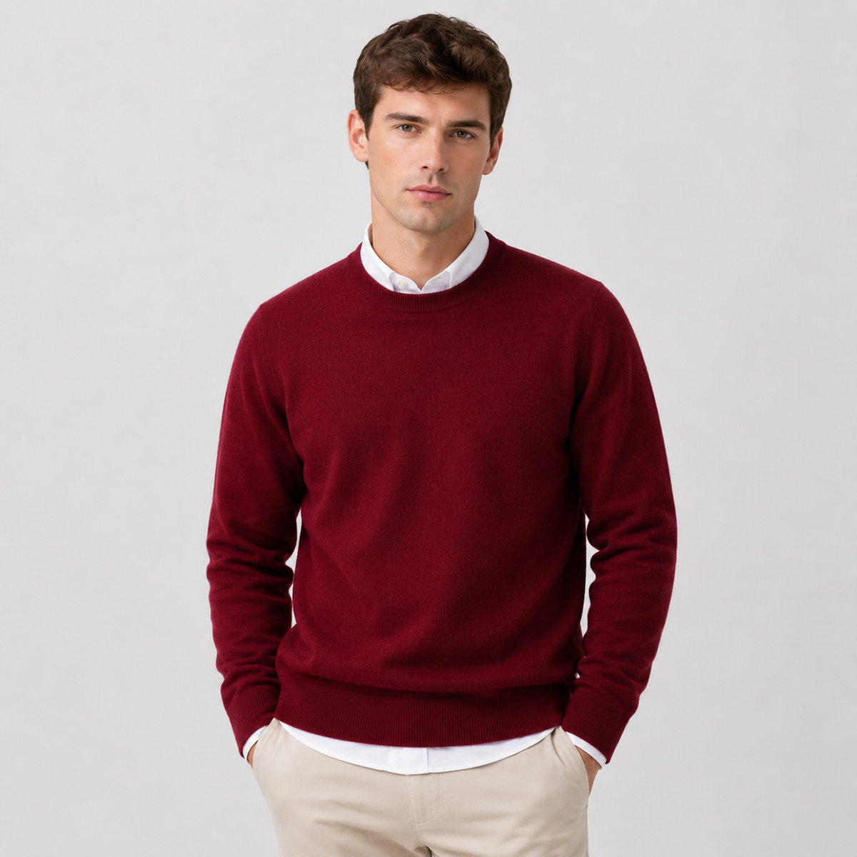 Men's Cashmere Blend Sweater - Crew Neck Long Sleeve