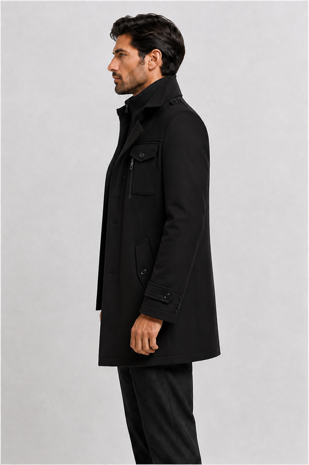 Men’s Classic Wool Blend Double-Collar Winter Coat