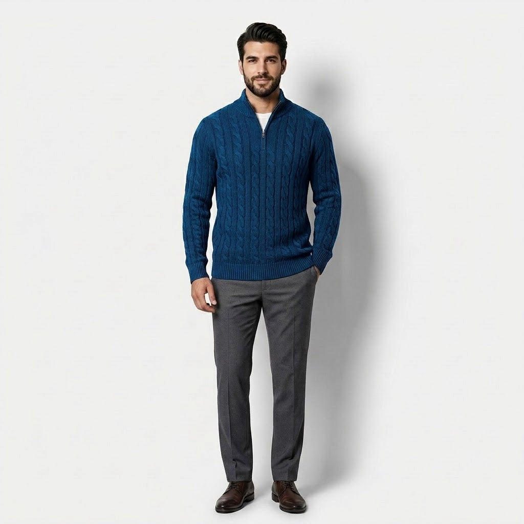 Men’s Cotton Half-Zip High-Collar Sweater