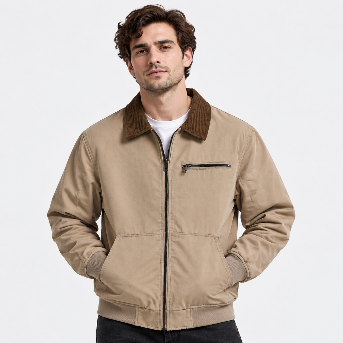 Men’s Vintage Workwear Jacket Lapel Collar Retro Flight Coat