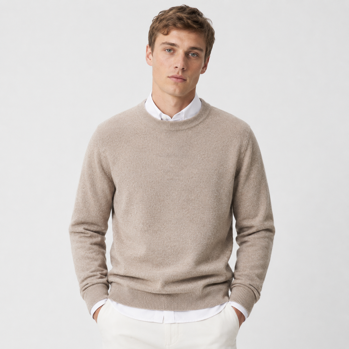 Men's Cashmere Blend Sweater - Crew Neck Long Sleeve