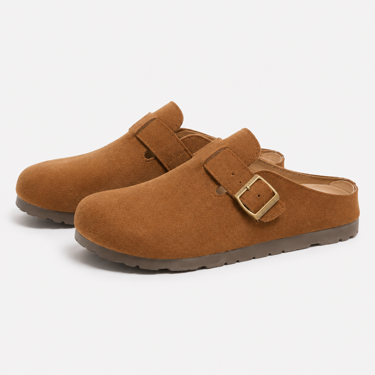 Unisex Faux Suede Mules - Buckle Flat Slip-On Shoes