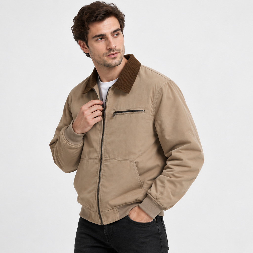 Men’s Vintage Workwear Jacket Lapel Collar Retro Flight Coat