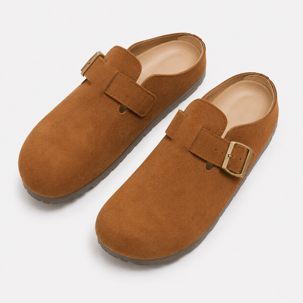 Unisex Faux Suede Mules - Buckle Flat Slip-On Shoes