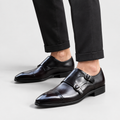 Men's Genuine Leather Double Monk Strap Dress Shoes – Classic Cap Toe Formal Loafers