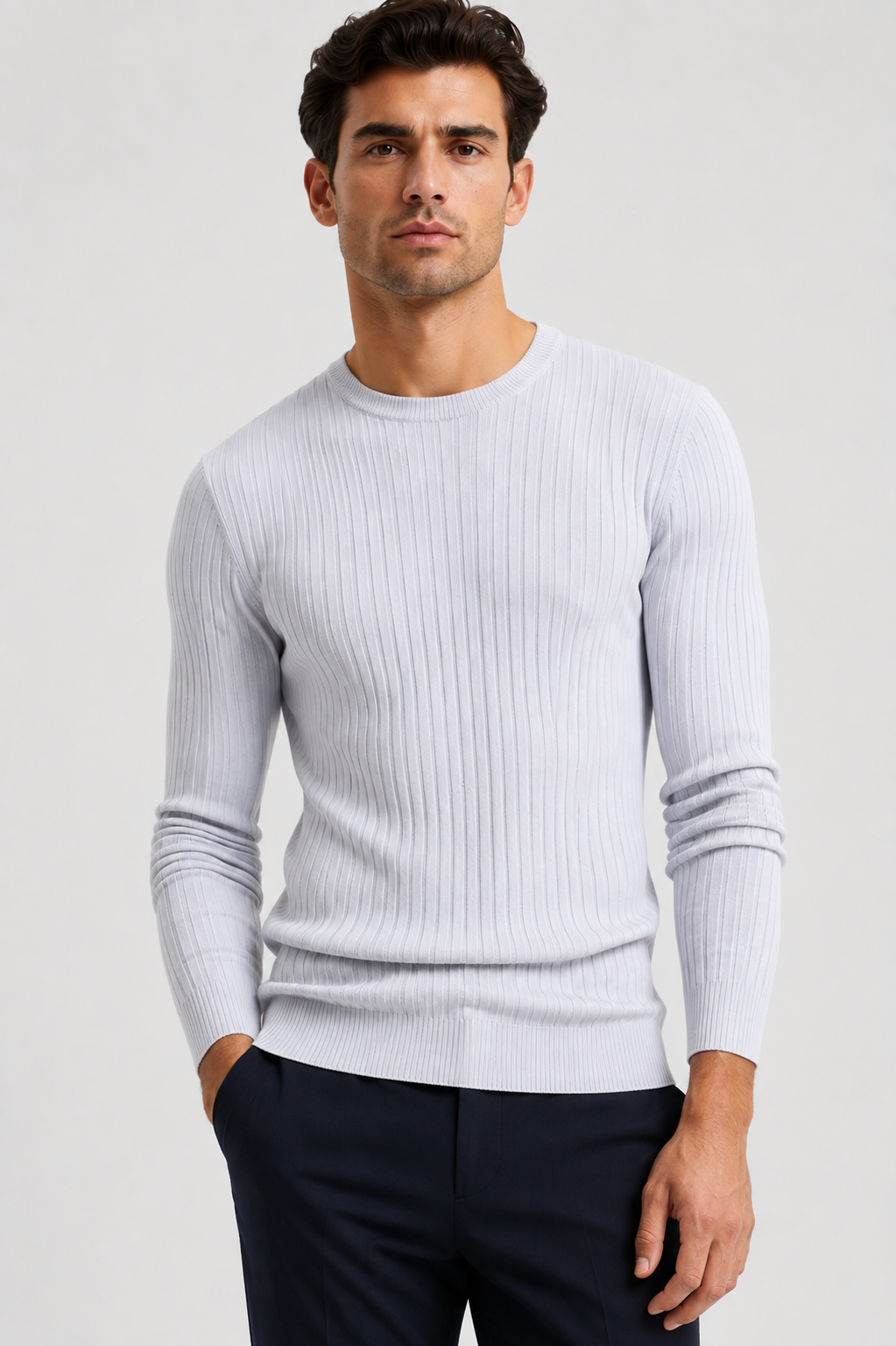 Men’s Classic Ribbed Crewneck Knit Sweater