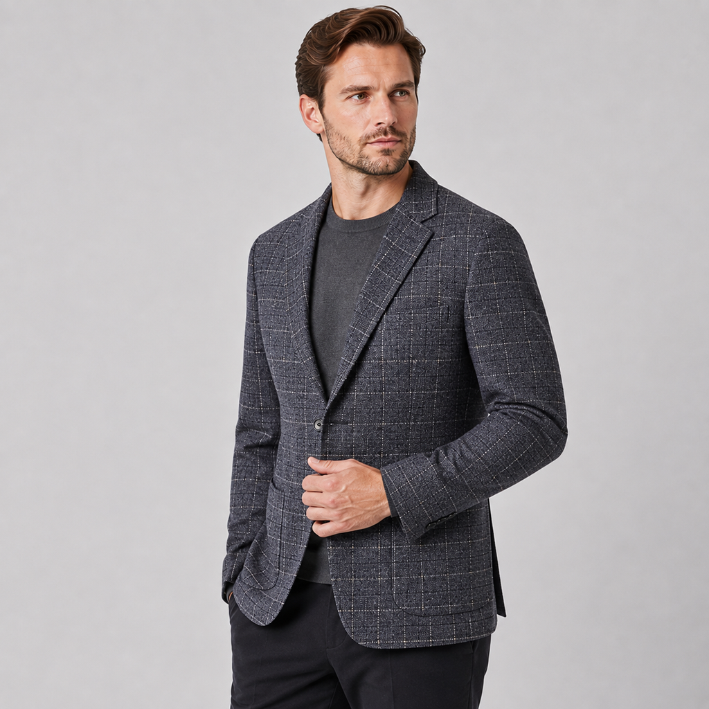 Men's Plaid Blazer - British Style Single-Breasted Jacket
