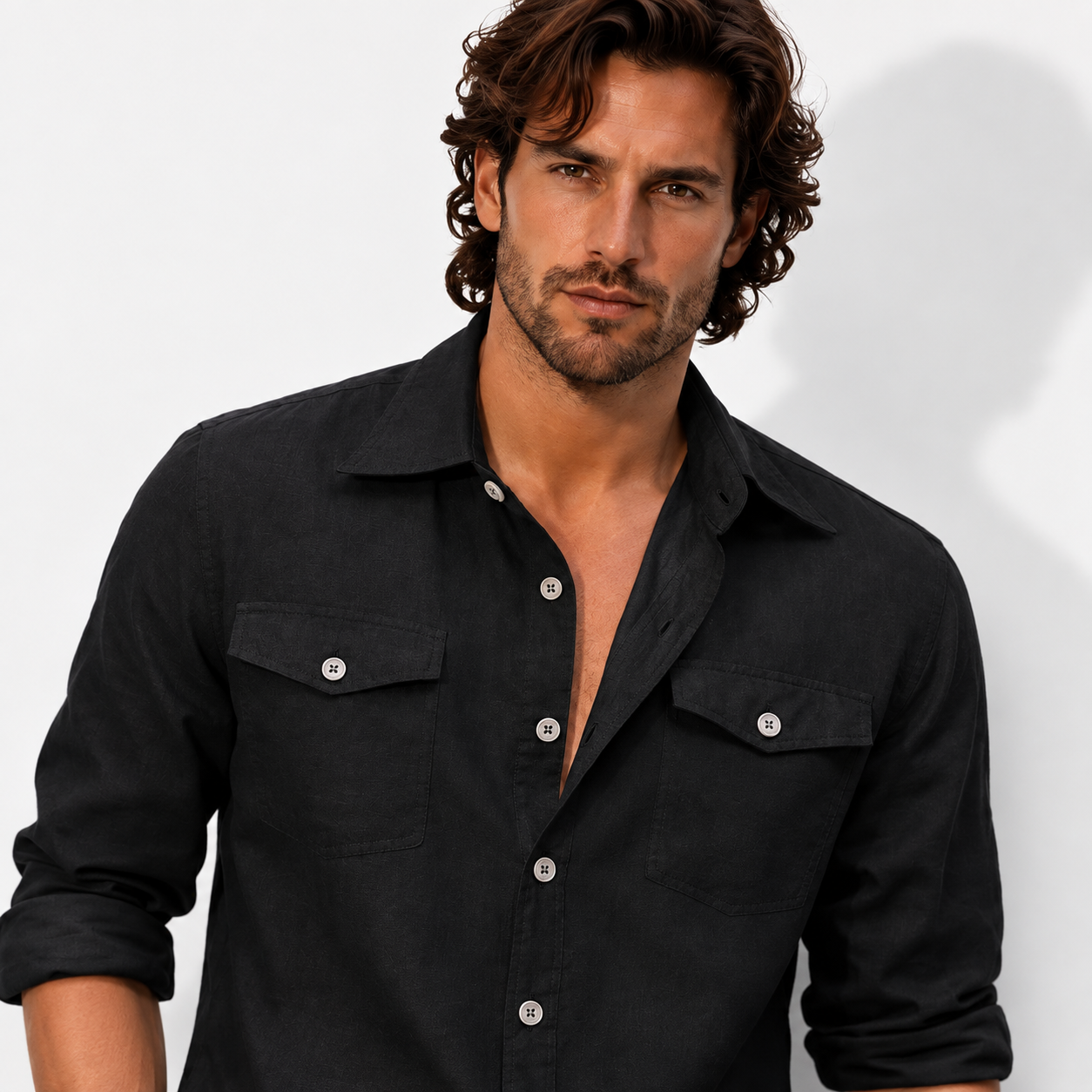 Men’s Relaxed Linen Double-Pocket Shirt