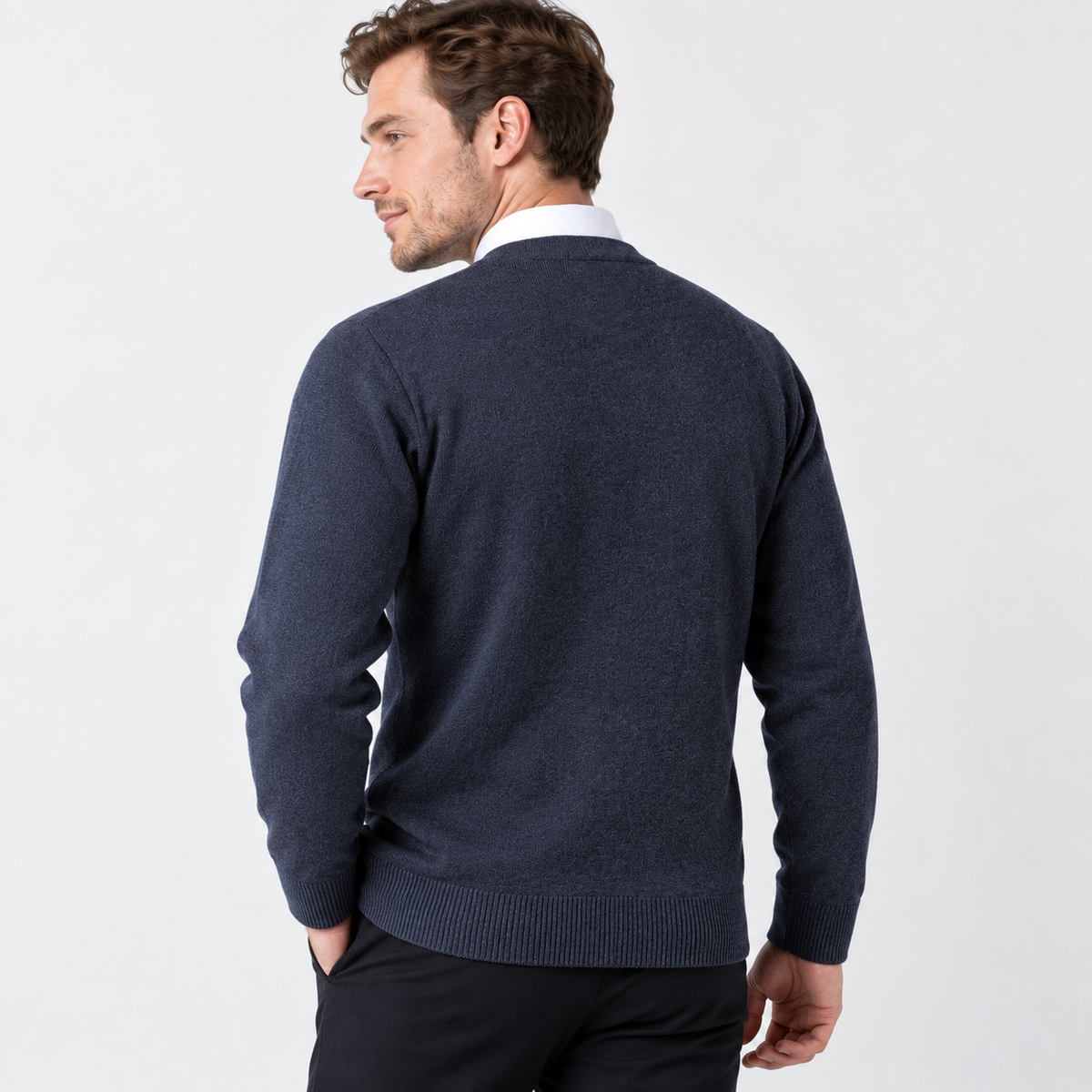 Men’s V Neck Knit Cardigan Diamond Pattern Button Sweater