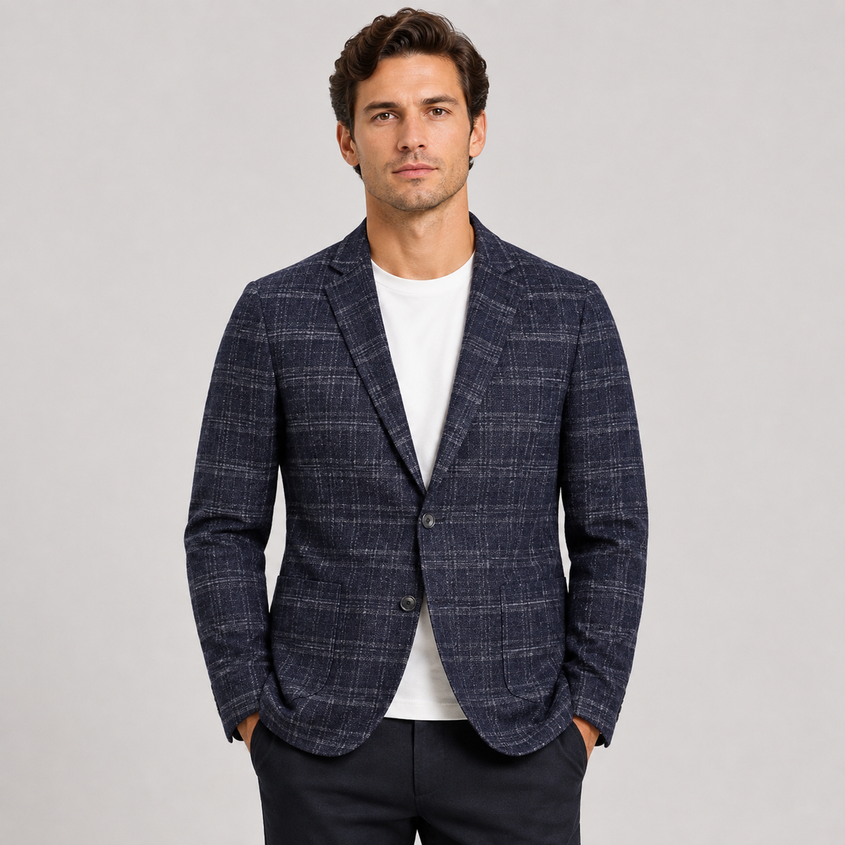 Men's Plaid Blazer - British Style Single-Breasted Jacket