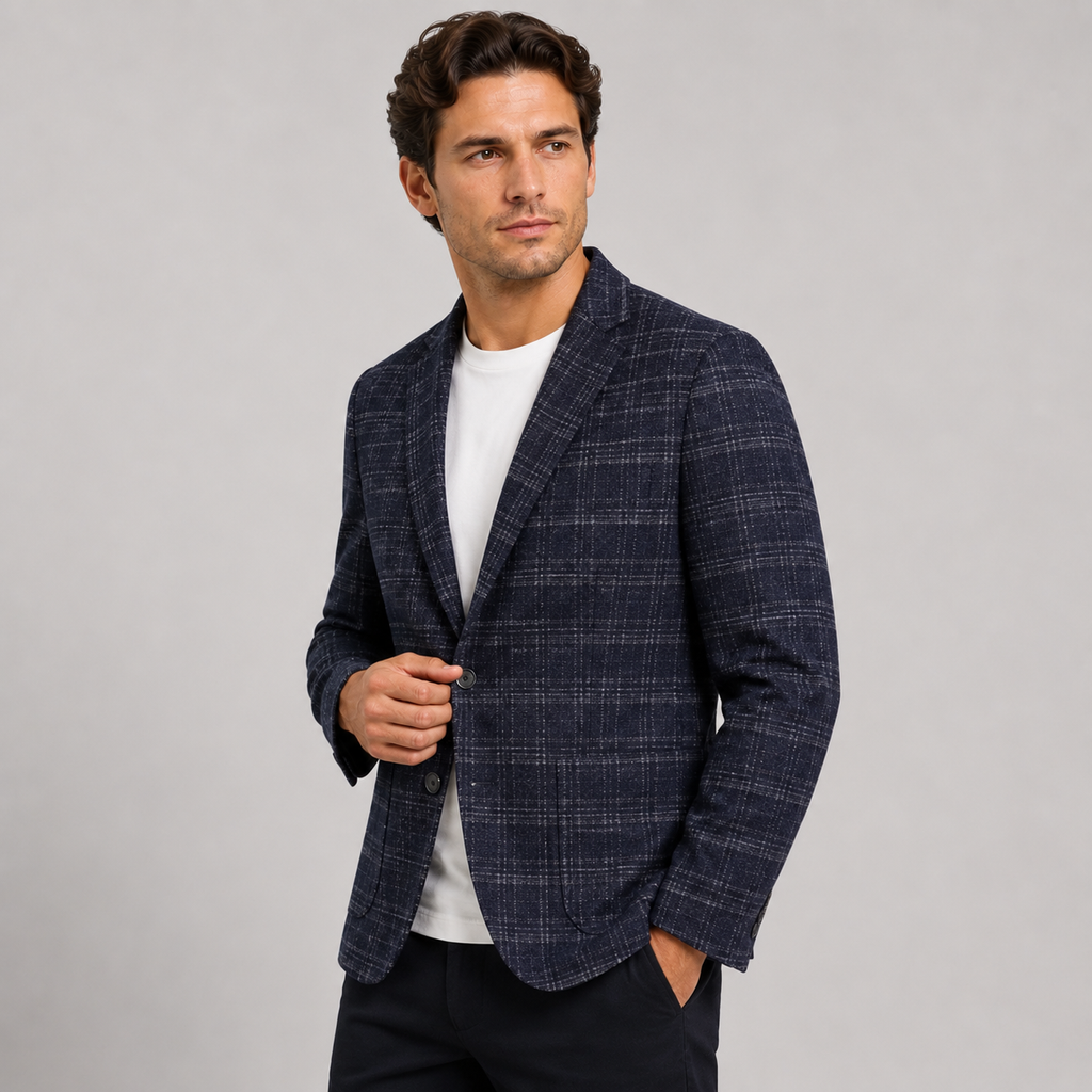 Men's Plaid Blazer - British Style Single-Breasted Jacket