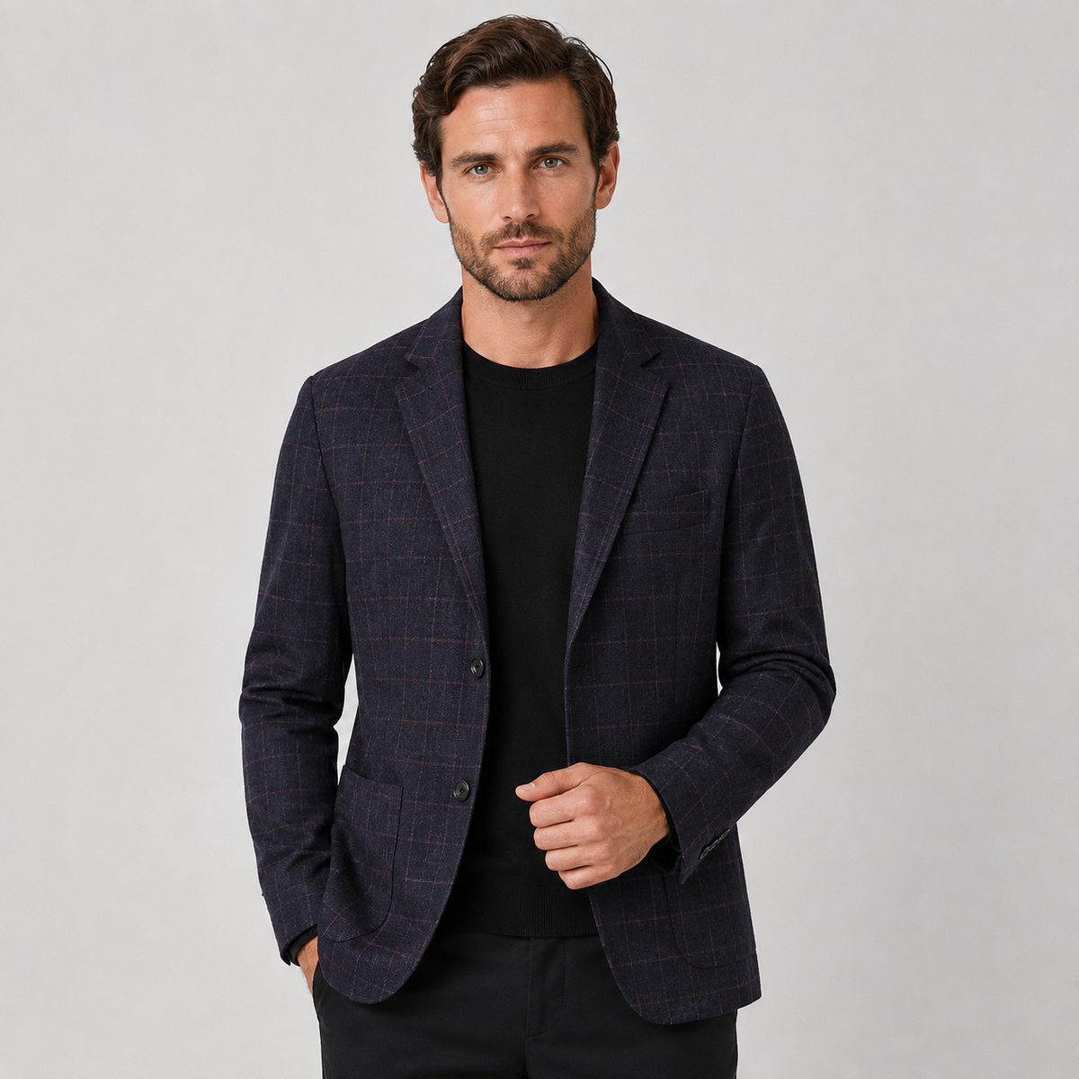 Men's Plaid Blazer - British Style Single-Breasted Jacket