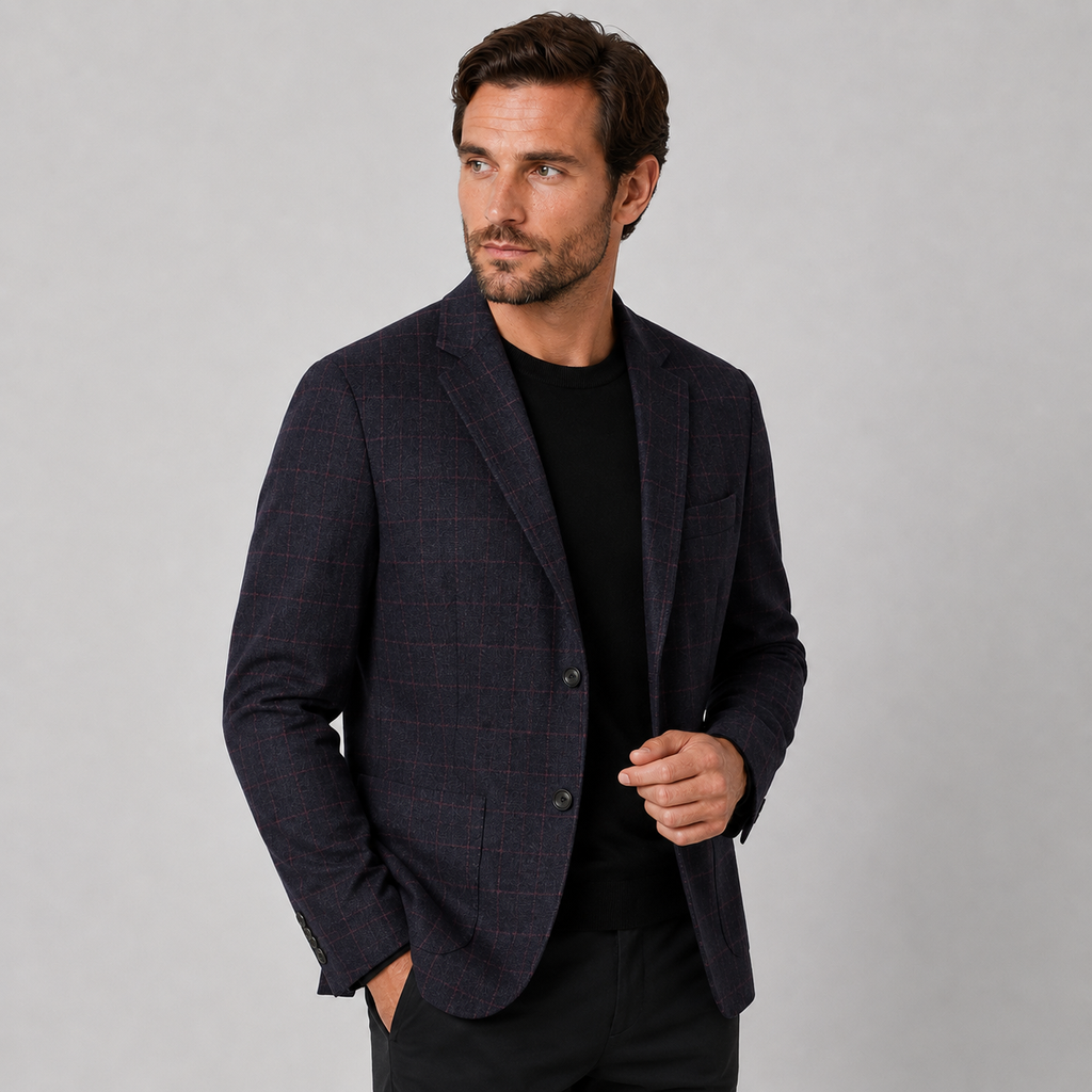Men's Plaid Blazer - British Style Single-Breasted Jacket
