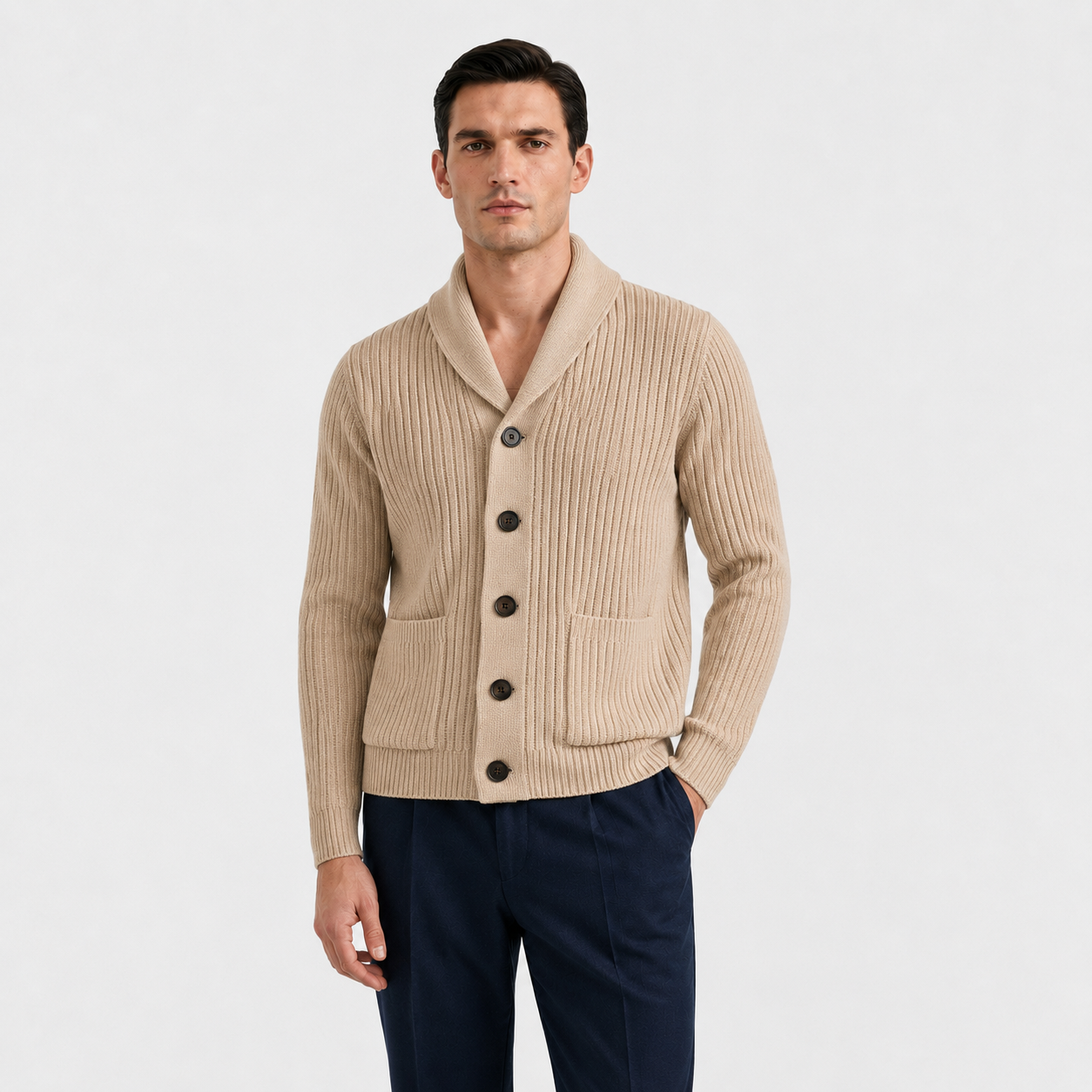 Men’s Chunky Knit Shawl Collar Cardigan