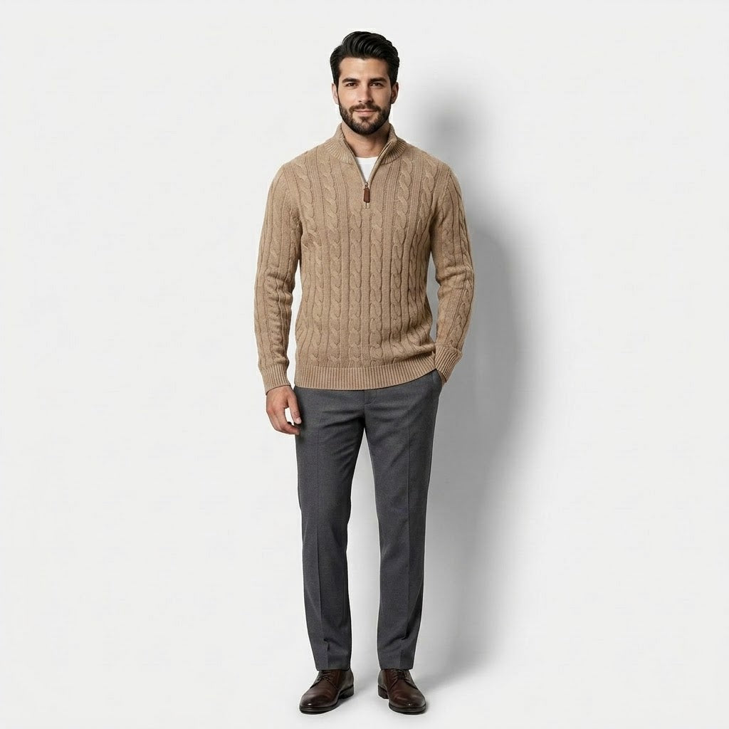 Men’s Cotton Half-Zip High-Collar Sweater